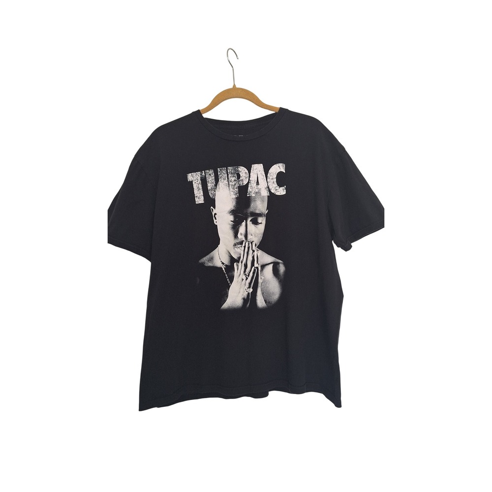 2Pac Tupac Shakur Praying Graphic T-Shirt Mens XL Black Short Sleeve Rap Tee